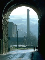 Railway viaduct and mill chimney, Slaithwaite, West Yorkshire